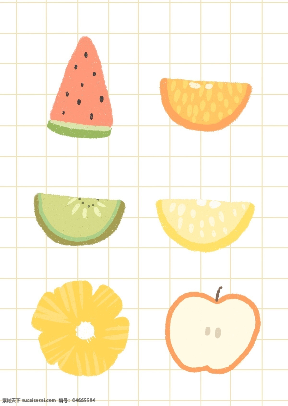 插画水果素材 插画 手绘 矢量 西瓜 苹果句子 橙子 牛油果 猕猴桃 柠檬 芒果 水果 分层