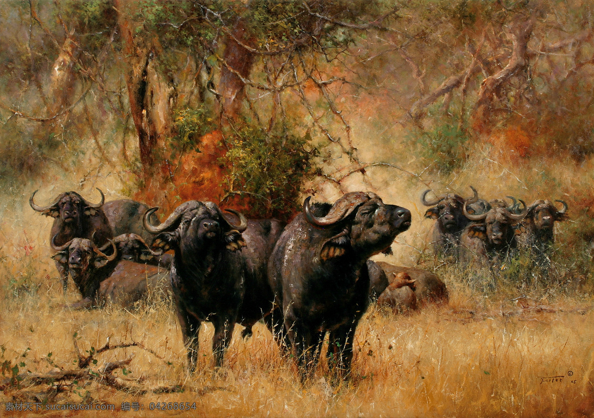 非洲 绘画书法 文化艺术 油画 水牛 设计素材 模板下载 油画非洲水牛 非洲水牛 动物画 装饰素材