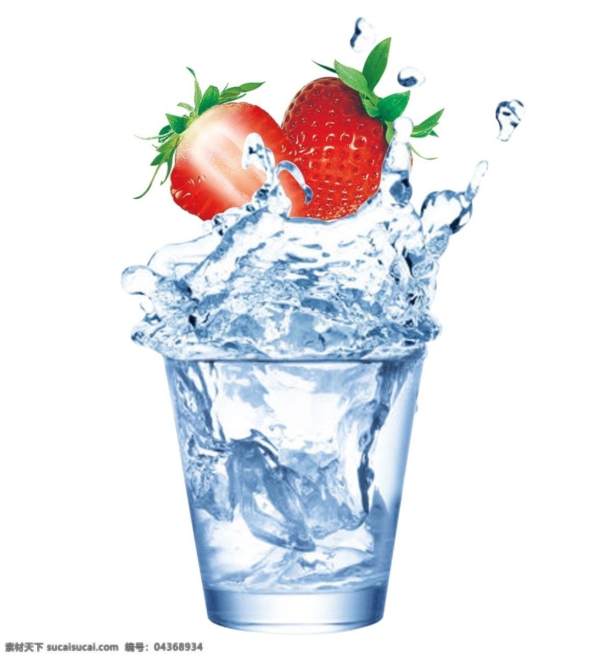 冰水 溅 草莓 冰块 一杯冰水 水果