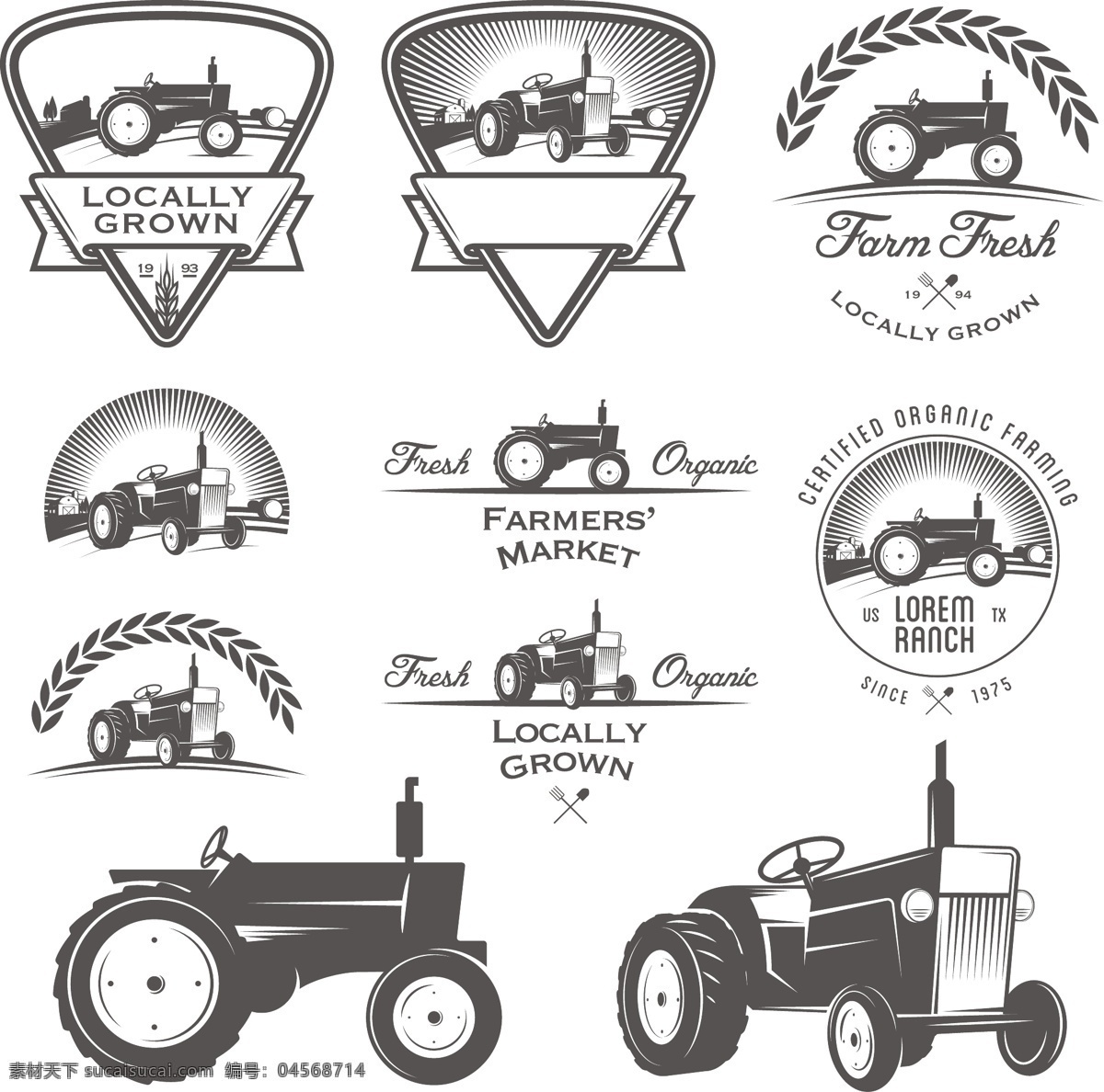 复古 农产品 标签 矢量 标志 麦穗 农场 矢量图 拖拉机 农产 其他矢量图