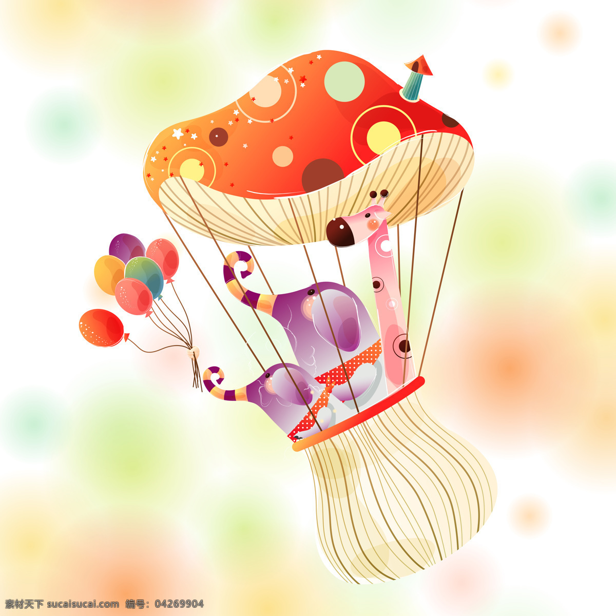 彩色 蘑菇 热气球 装饰画 卡通 梦幻 可爱