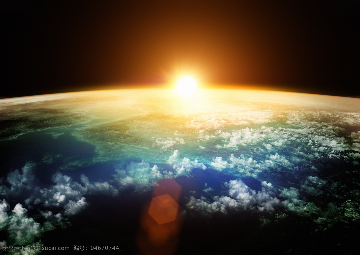 太空 中 地平线 地球 太阳 阳光 山水风景 风景图片