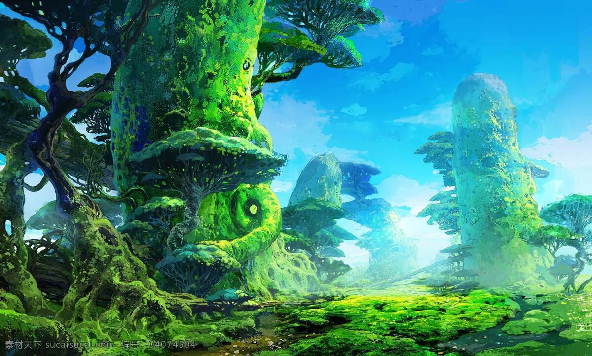 绿意 盎然 古 丛林 壁纸 森林 游戏壁纸 背景图片 青色 天蓝色