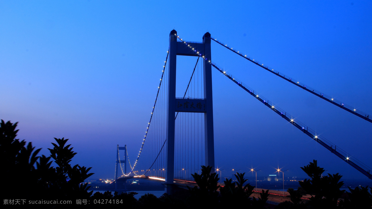 长江大桥 江阴 夜景 蓝调 高大 自然景观 建筑景观 蓝色