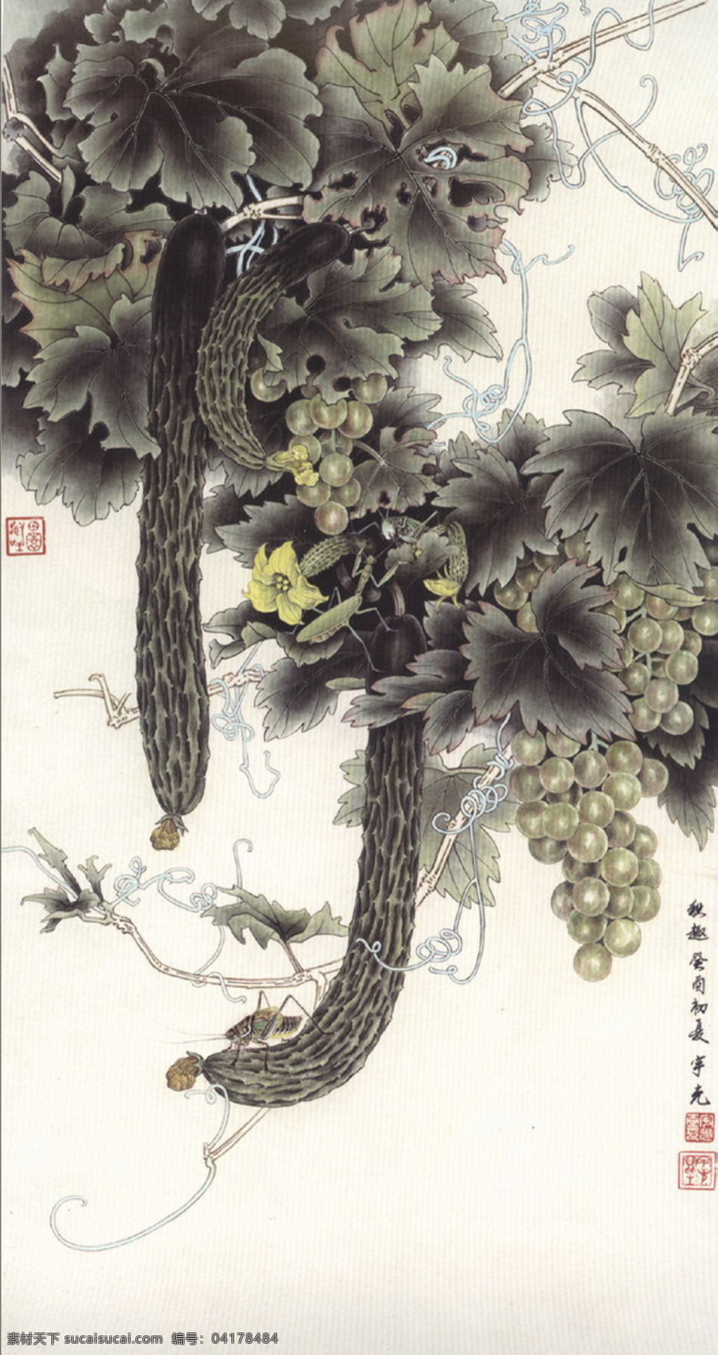 精美 工笔 国画 壁纸 花卉 牡丹 壁画 工笔画 黄瓜 文化艺术 绘画书法