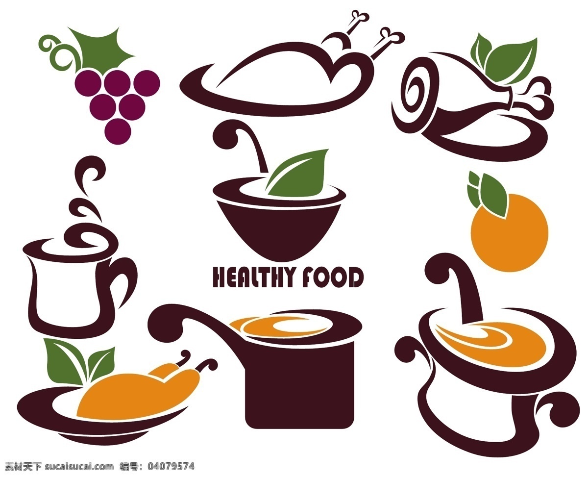 餐饮图标 烹饪 logo设计 标识 绿叶 鸡腿 图标设计 餐具 商业图标 矢量 标志图标 网页小图标