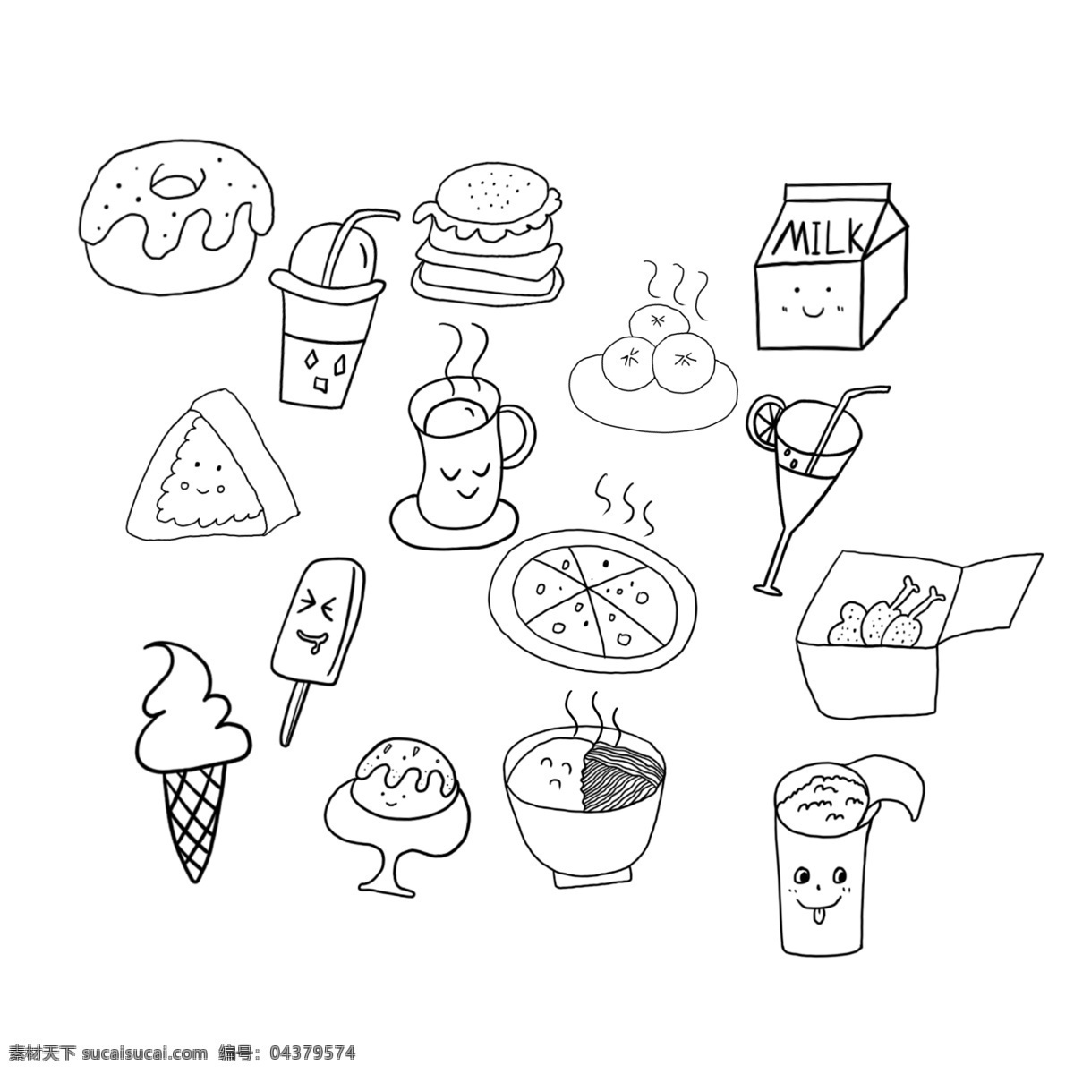 手绘 简 笔画 食品 食物 小 元素 简笔画 食物元素