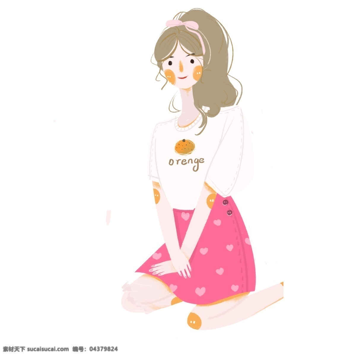 清新 手绘 穿着 短裙 少女 卡通 青春 人物 插画 可爱
