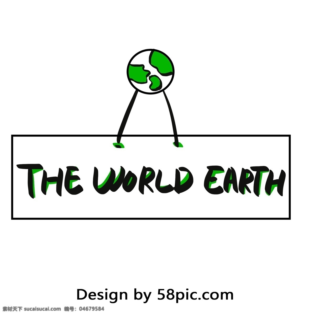 简约 世界 地球日 英文 艺术 字 绿色 黑色 简约风 世界地球日 地球 手绘