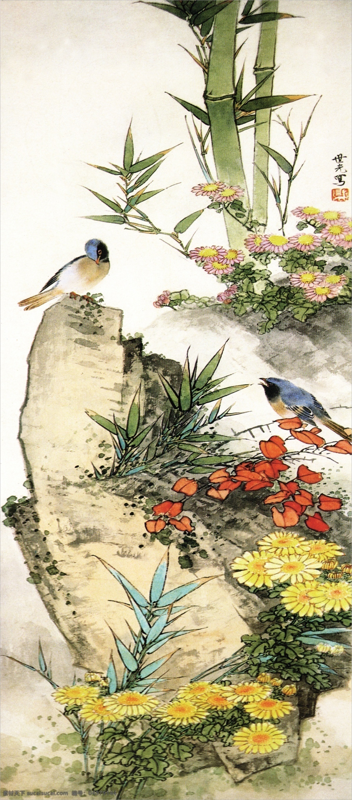 花鸟水墨画 花鸟 水墨画 设计素材 模板下载 田世光 岩石 绘画书法 文化艺术