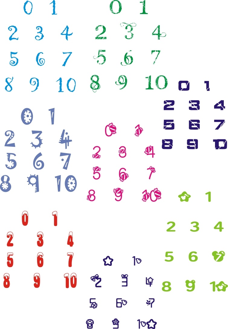 八种艺术数字 数字 艺术字 可爱艺术字 阿拉伯数字 字体设计 白色