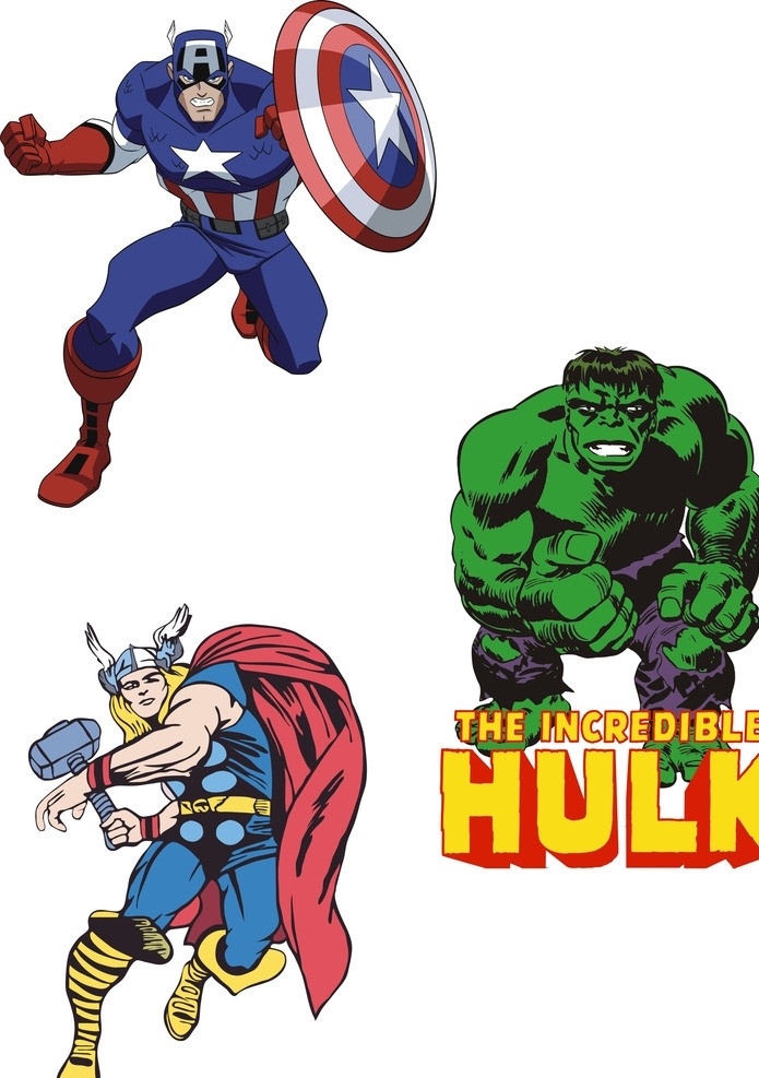 超级英雄人物 矢量人物 矢量素材 英雄人物 超级英雄 明星偶像 漫画英雄 美国队长 绿巨人 雷神 英文 其他矢量素材 超级 英雄 联盟 人物 其他人物 矢量
