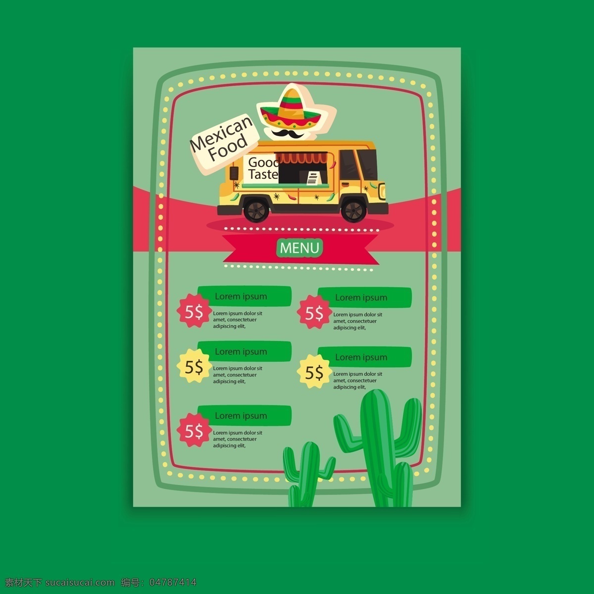 墨西哥 食品 车 菜单 绿色 卡通 矢量 餐车