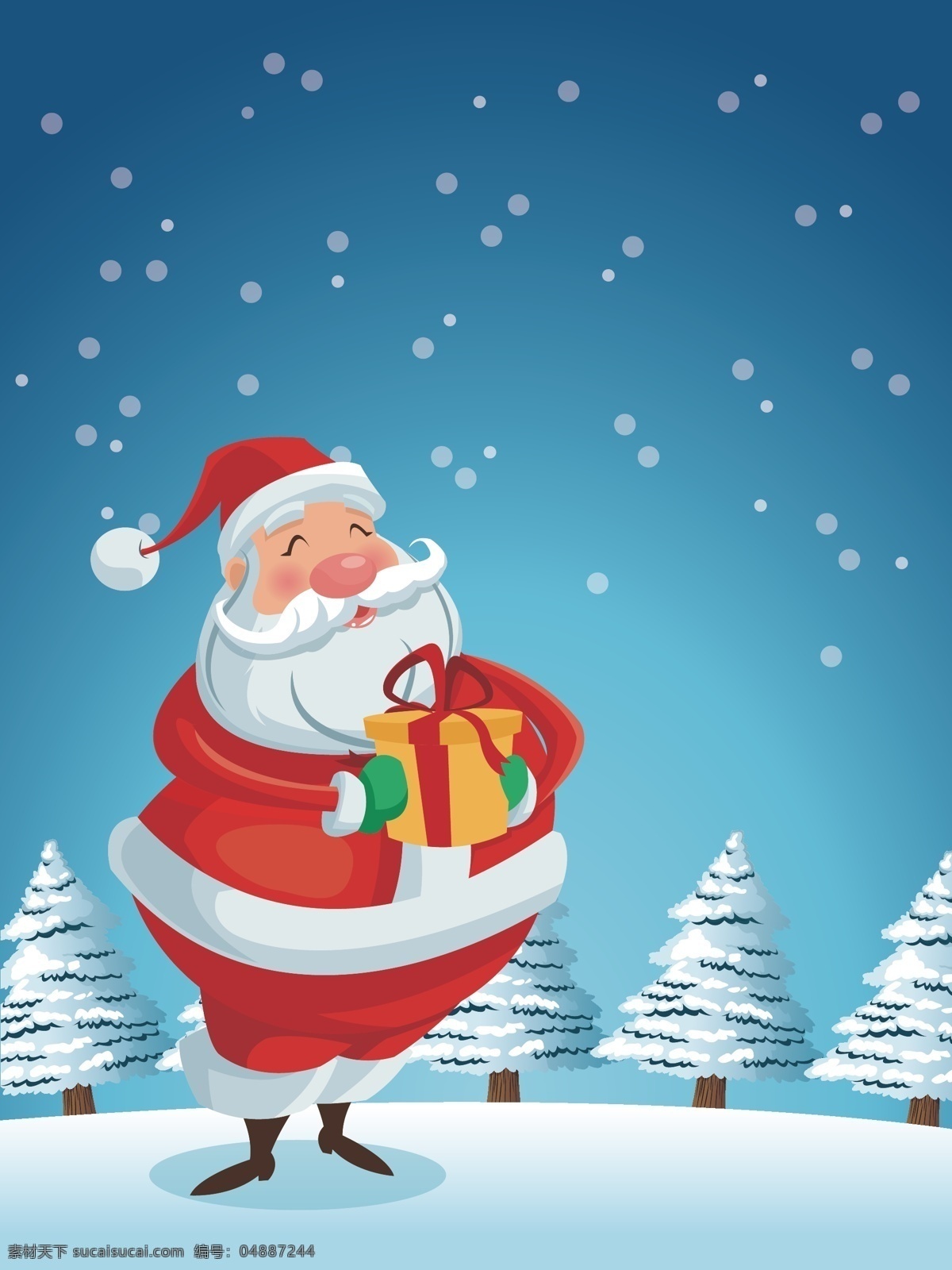 矢量 圣诞节 圣诞老人 卡通 背景 蓝色 雪景 送礼物 海报 童趣 手绘