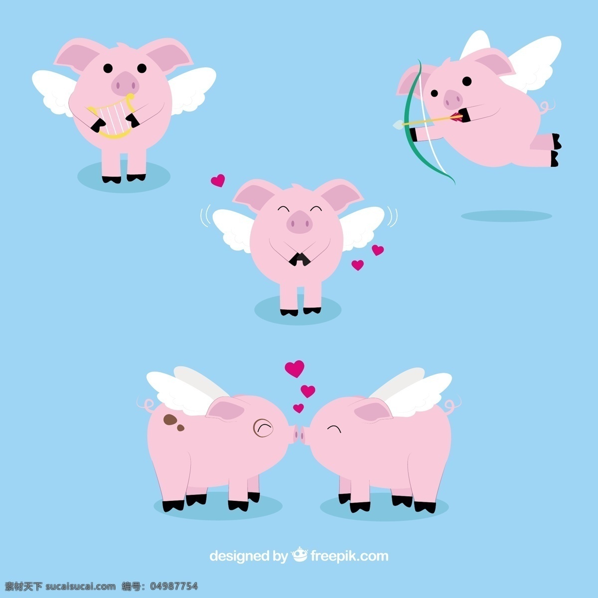 组 粉色 飞天 小 猪 可爱 卡通 卡哇伊 矢量素材 动物 小动物 创意设计 简约 创意 元素 生物元素 动物元素