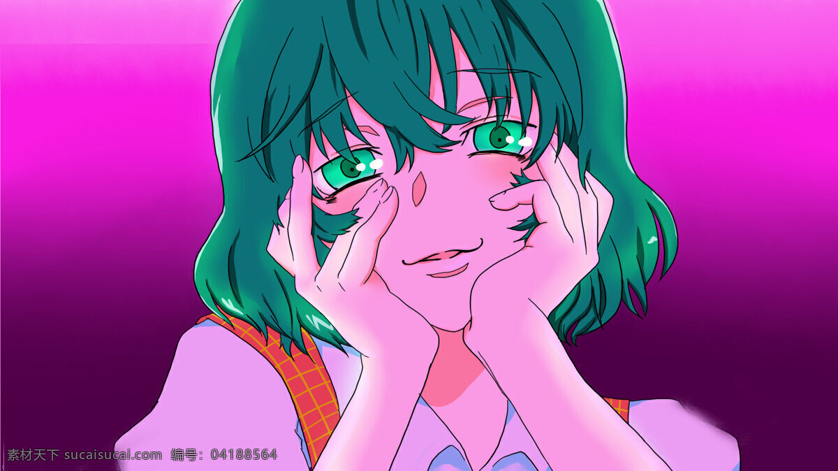 短发 少女 动漫 双手 眼睛 卡通 可爱
