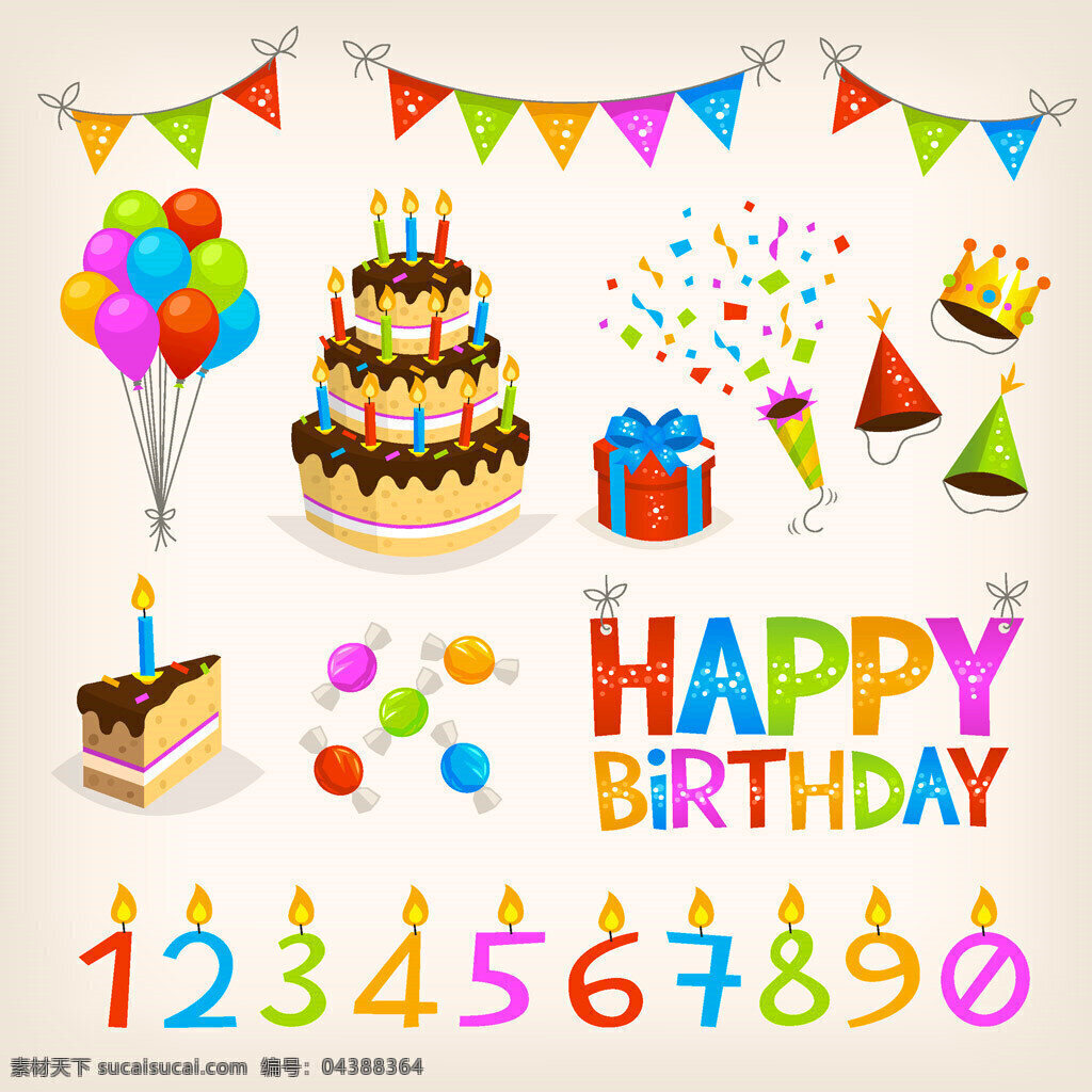 生日 数字 生日蛋糕 卡通 蜡烛 阿拉伯数字 创意数字 卡通蛋糕 气球