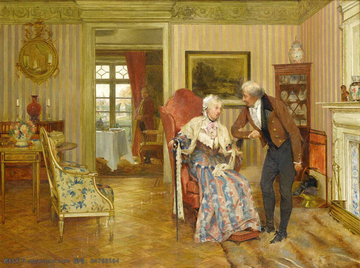 搀扶 老绅士 老太太 室内 富贵之家 19世纪油画 油画 绘画书法 文化艺术