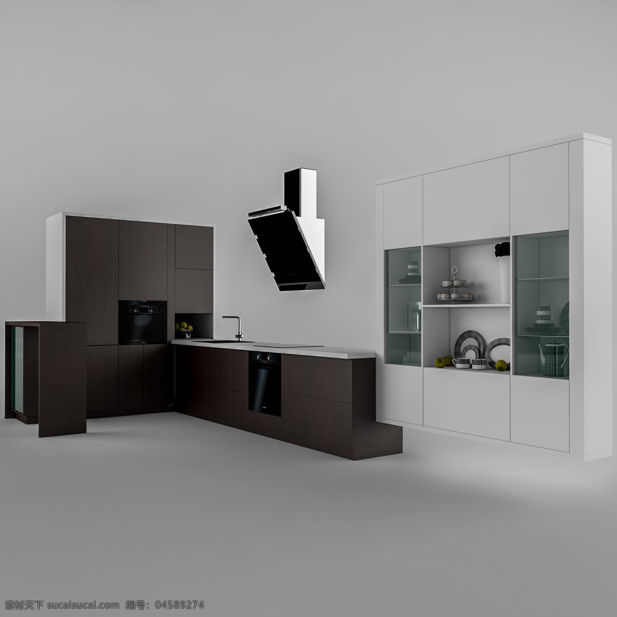 橱柜 油烟机 组合 模型 3d模型 效果图 厨具 3d渲染 模型素材