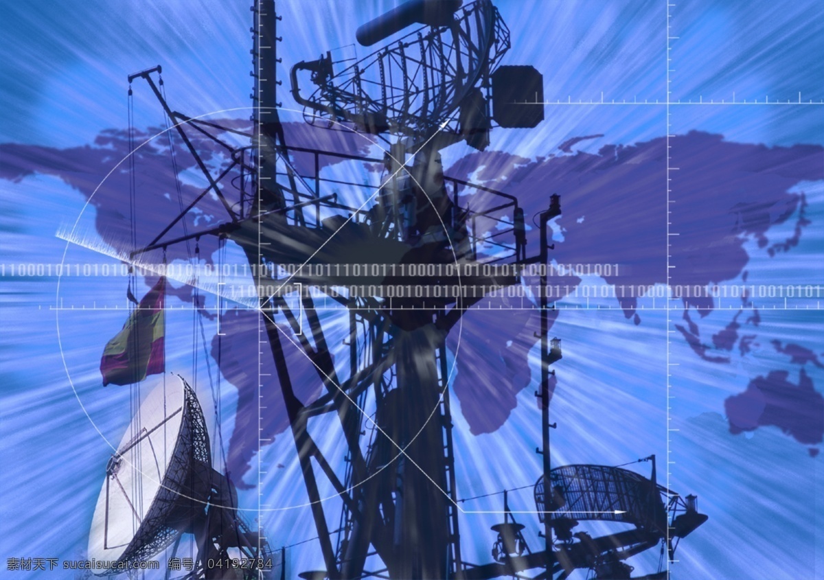 通信科技 世界板块 通信指挥塔 卫星接收 雷达 广告模板 国内广告设计 现代 电脑科技 源文件库