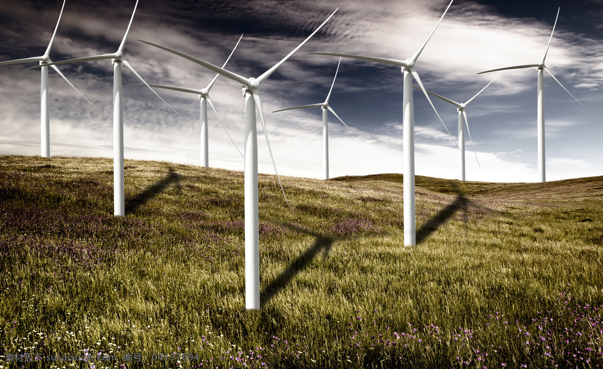 草原 上 风车 节能环保 风力电站 风力发电厂 草原风景 其他类别 现代科技