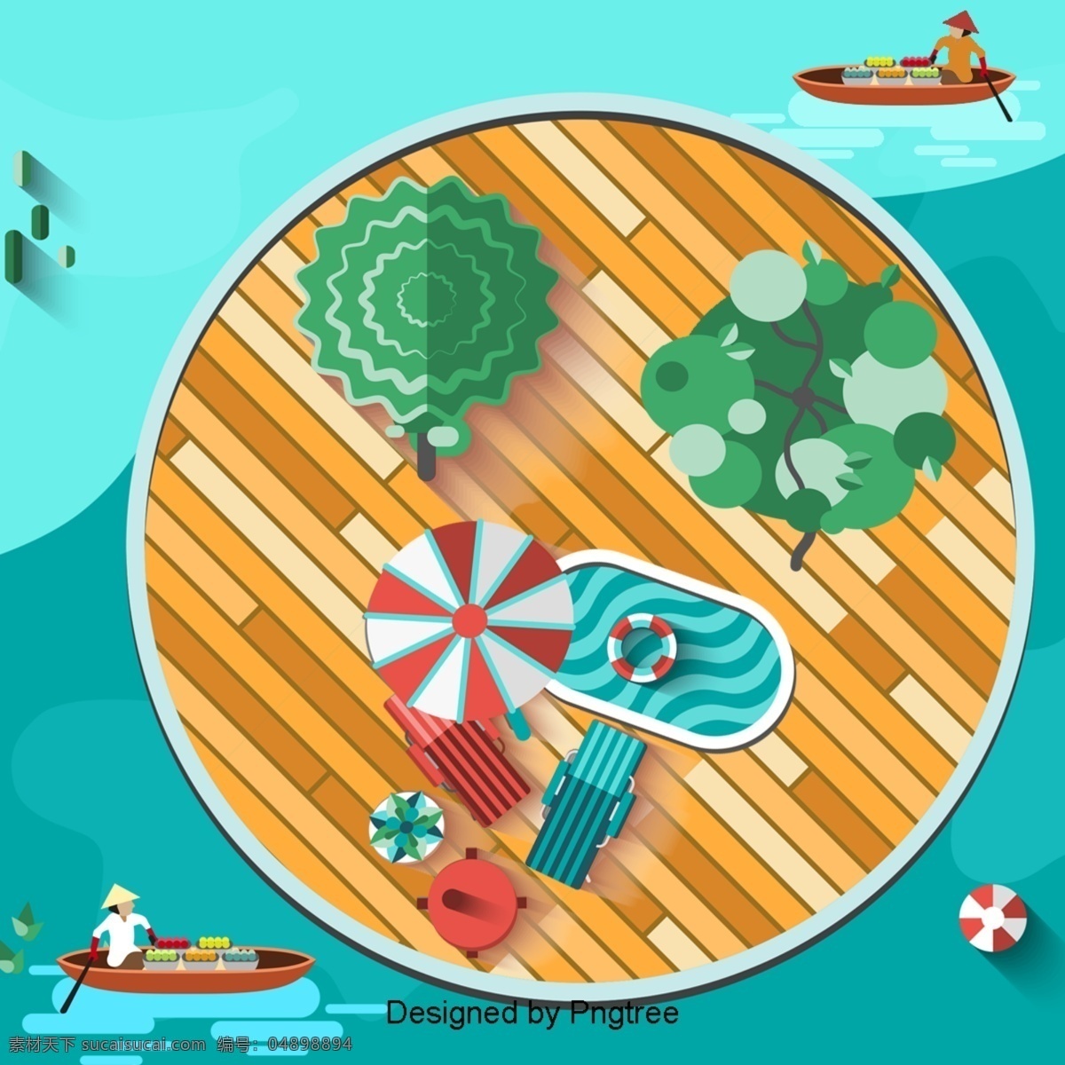 泰国 节日 水 市场 风景 度假 遮阳伞 游泳 圈 躺椅 粮食 船 水果 人物 划船