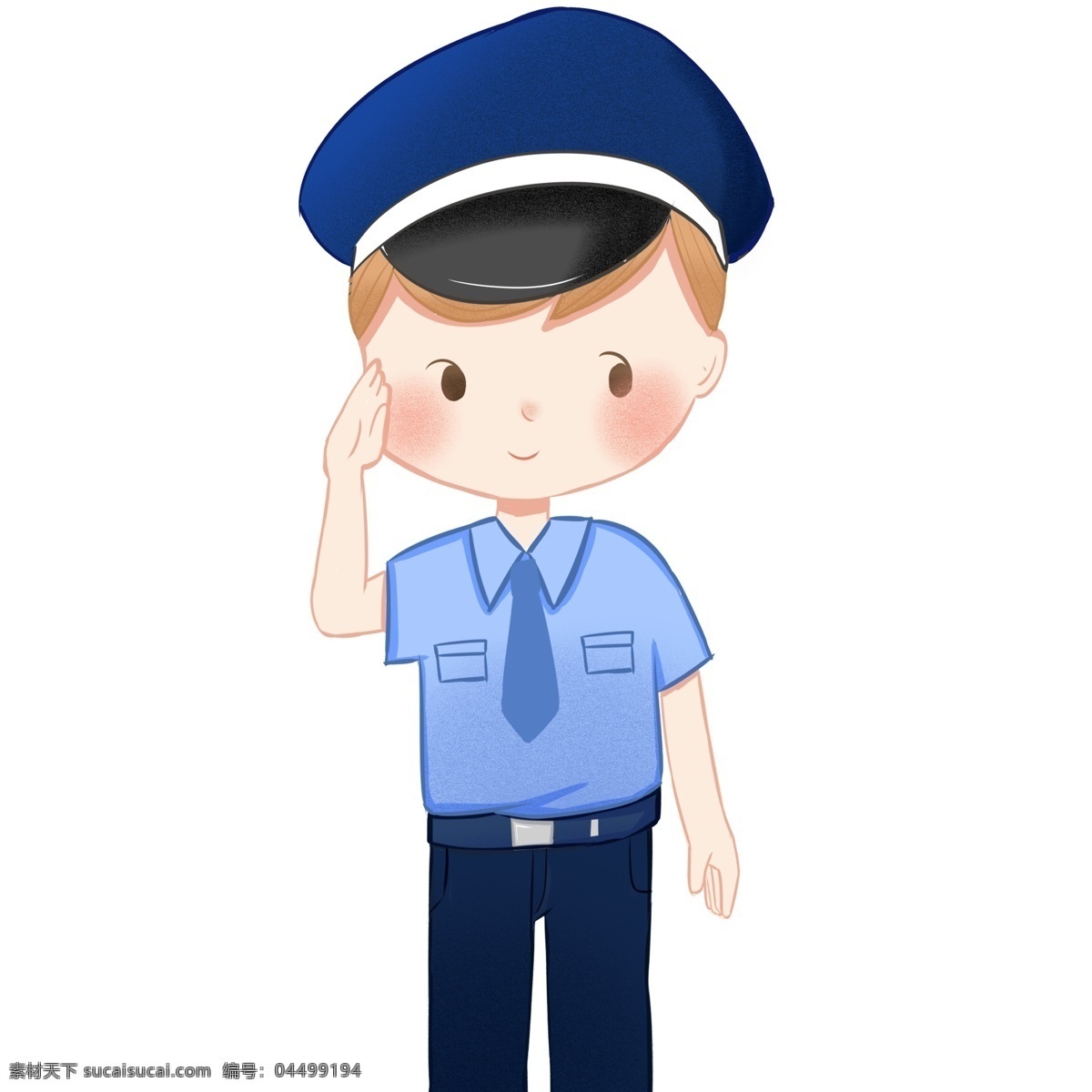 清新 可爱 一个 敬礼 小 警察 卡通 q版 小警察 警察叔叔 人物设计