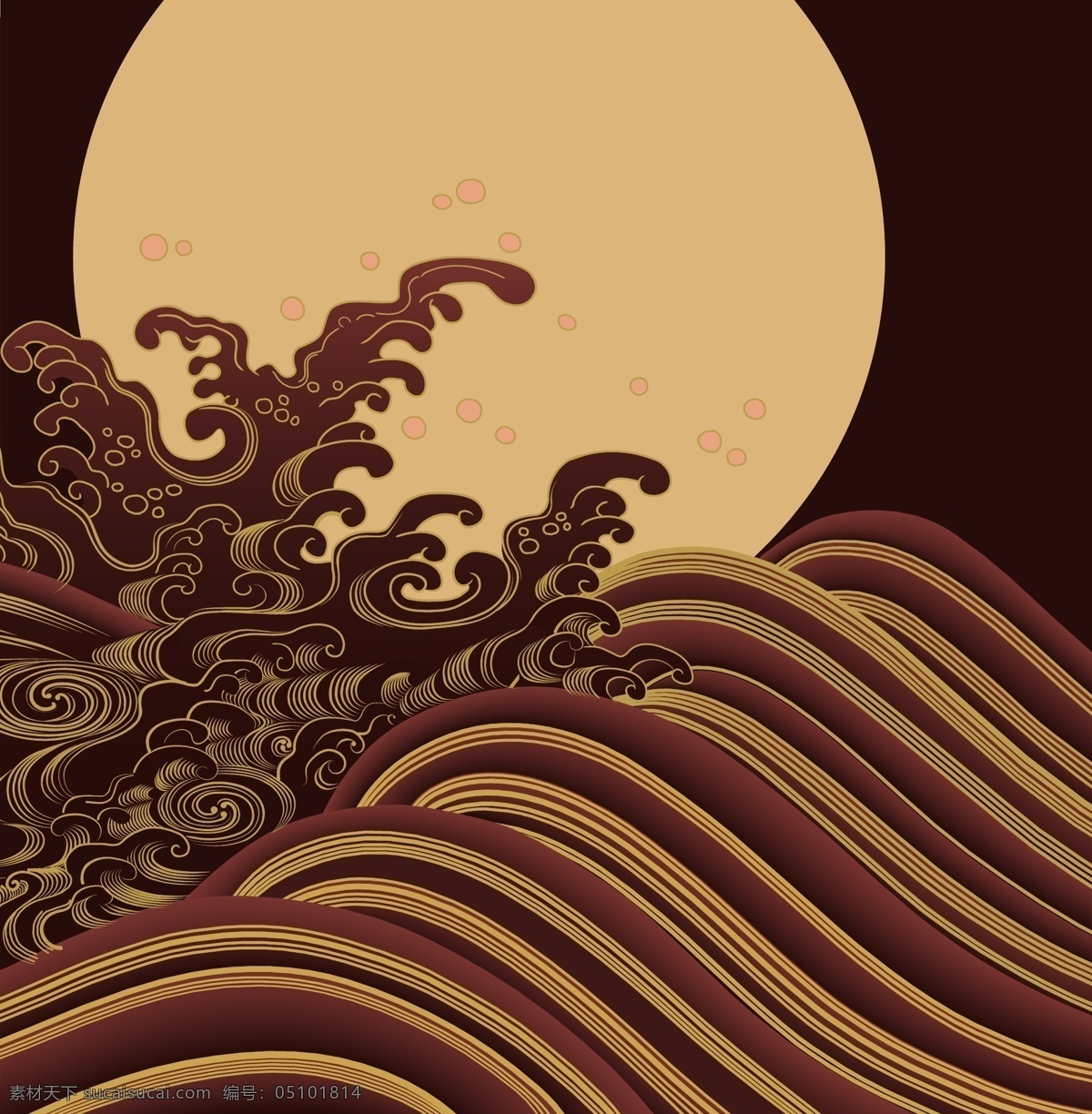 夜晚 海浪 底纹 日式底纹 日式花纹 月亮 中国风素材 日式 风格 花纹 大和风 矢量图 花纹花边