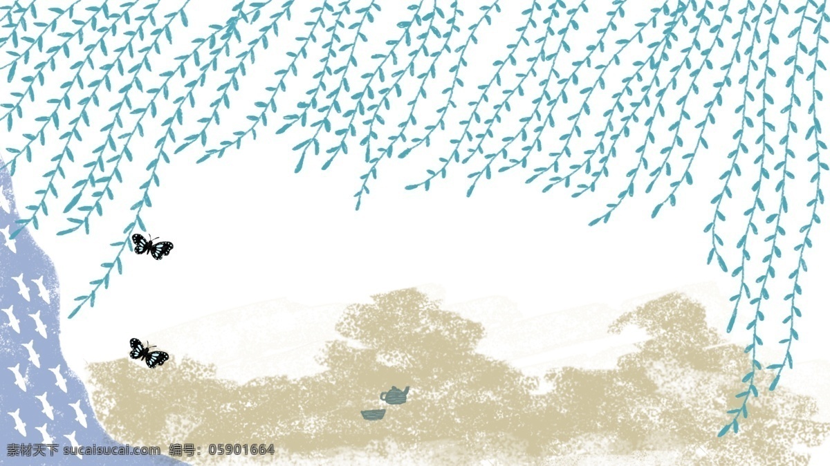 清新 柳条 背景 海报背景 广告 卡通背景 卡通素材 简约 白露背景 banner 背景素材下载 创意背景 手绘