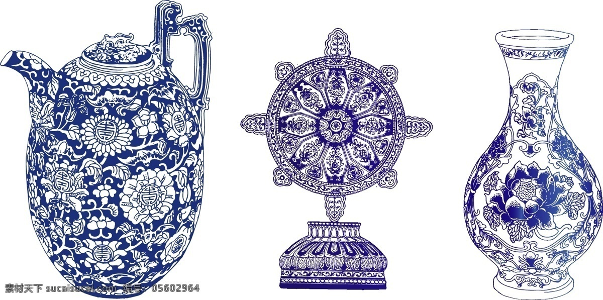青花瓷 矢量 传统 瓷瓶 古典 古董 花瓶 青花 矢量素材 中国风 矢量图 其他矢量图
