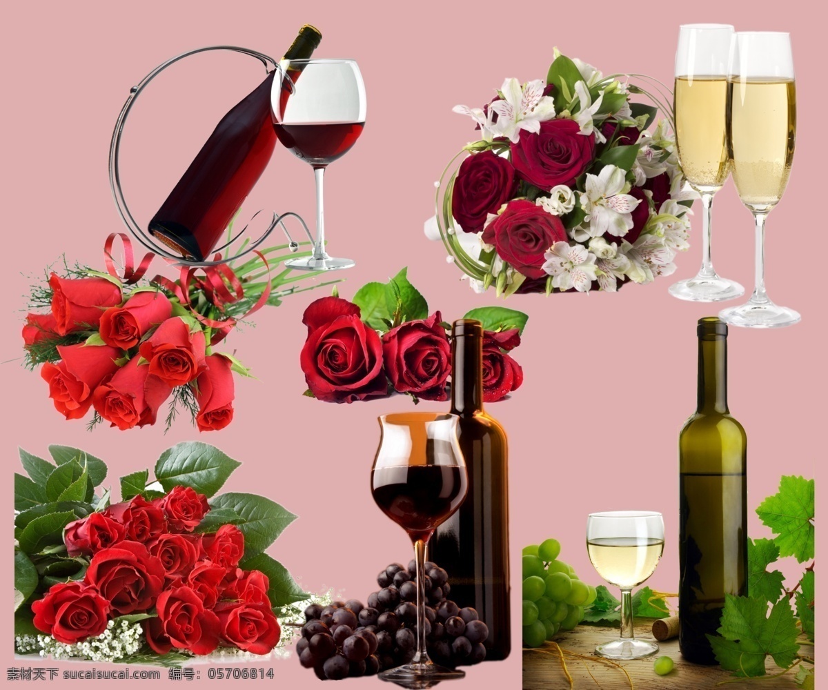 酒类 玫瑰类素材 红酒 红酒瓶 红酒杯 葡萄酒 玫瑰花 饮料类 分层 源文件