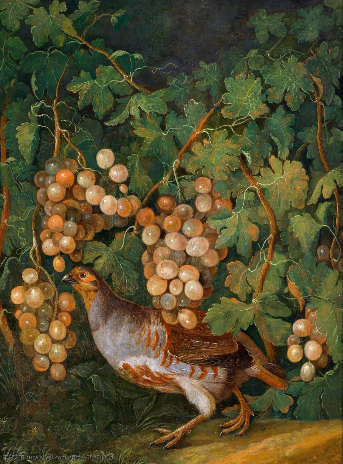鸽子 绘画书法 文化艺术 野外 油画 葡萄 鸟 设计素材 模板下载 葡萄与鸟 葡萄架子 吃葡萄 19世纪油画