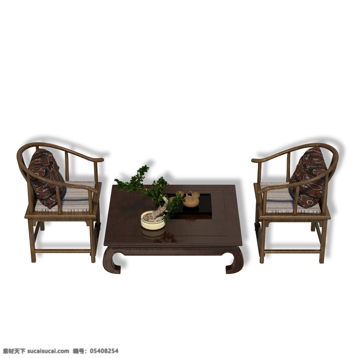 中式 实木 茶桌 圈椅 家具 茶具