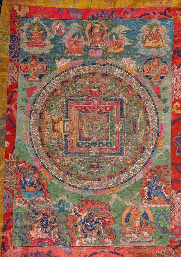 唐卡 古唐卡 大日如来 曼陀罗 西藏 藏传佛教 密宗 佛像 佛 文物 古画 佛教 佛教故事 宗教信仰 民间绘画 民间艺术 文化艺术