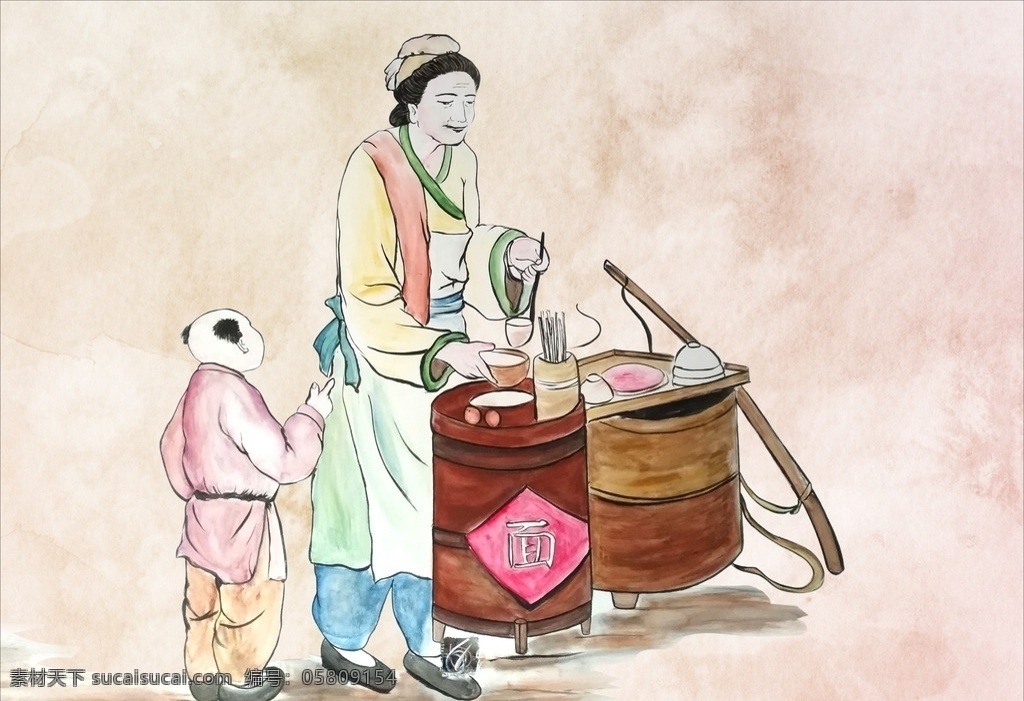 手绘人物 面馆人物 食品人物 手绘 插画素材