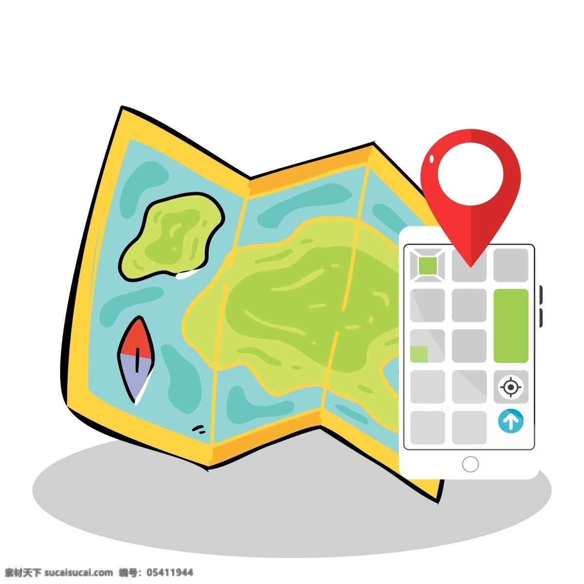 手机 定位 地图 插画 卡通手机 旅游地图 卡通地图 指引 方向 手机定位 定位标 手绘地图插画 旅游景区地图