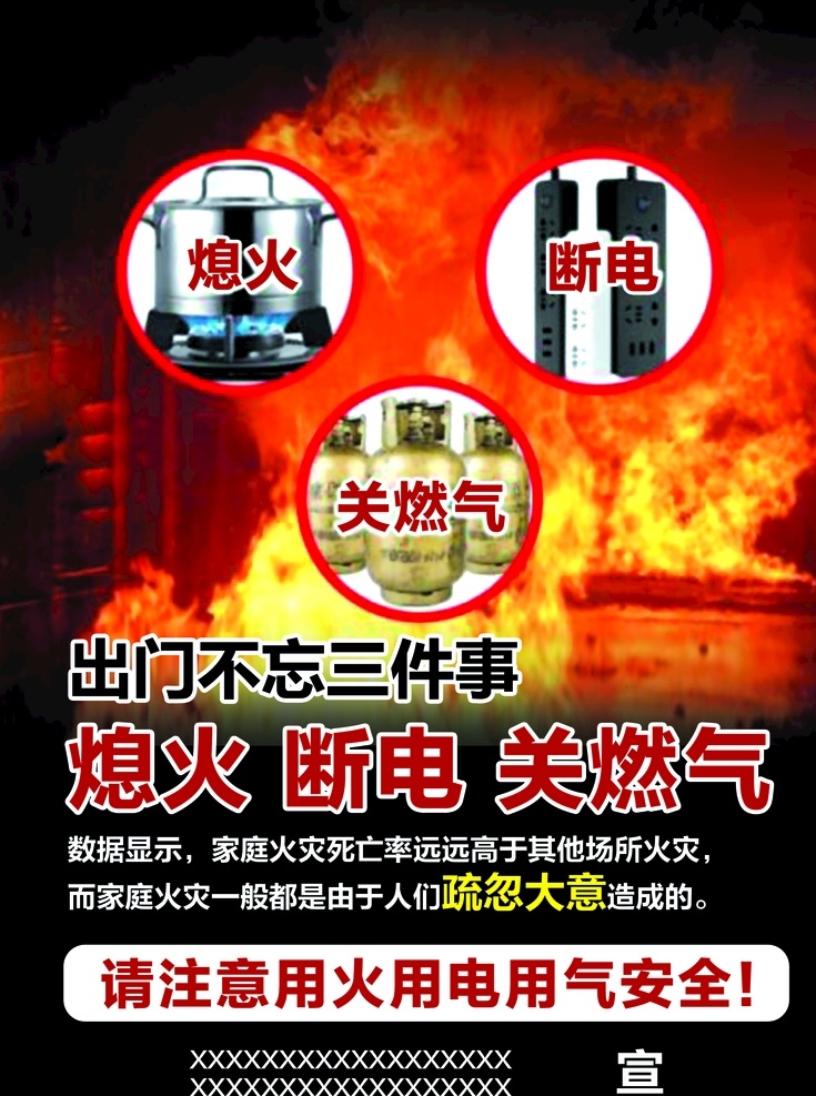 熄火 关燃气 断电 关电 出门不忘三件 消防安全制度