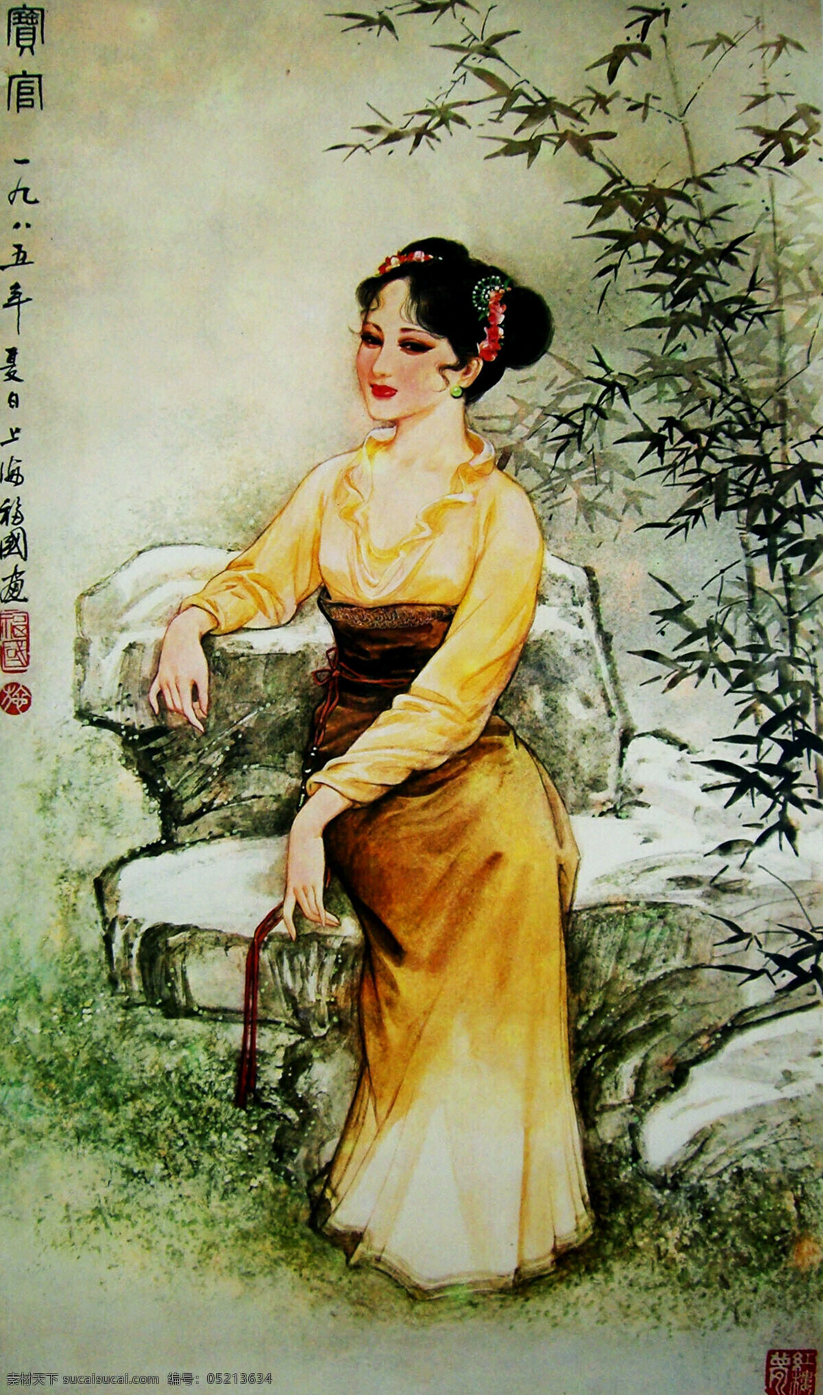 红楼 十 二 官 之宝 美术 绘画 中国画 工笔重彩画 彩墨画 古代仕女 红楼梦人物 宝官 青春 漂亮 美丽 发型 服饰 动作 表情 花园 花草 石头 国画艺术 工笔画 仕女 集锦 绘画书法 文化艺术