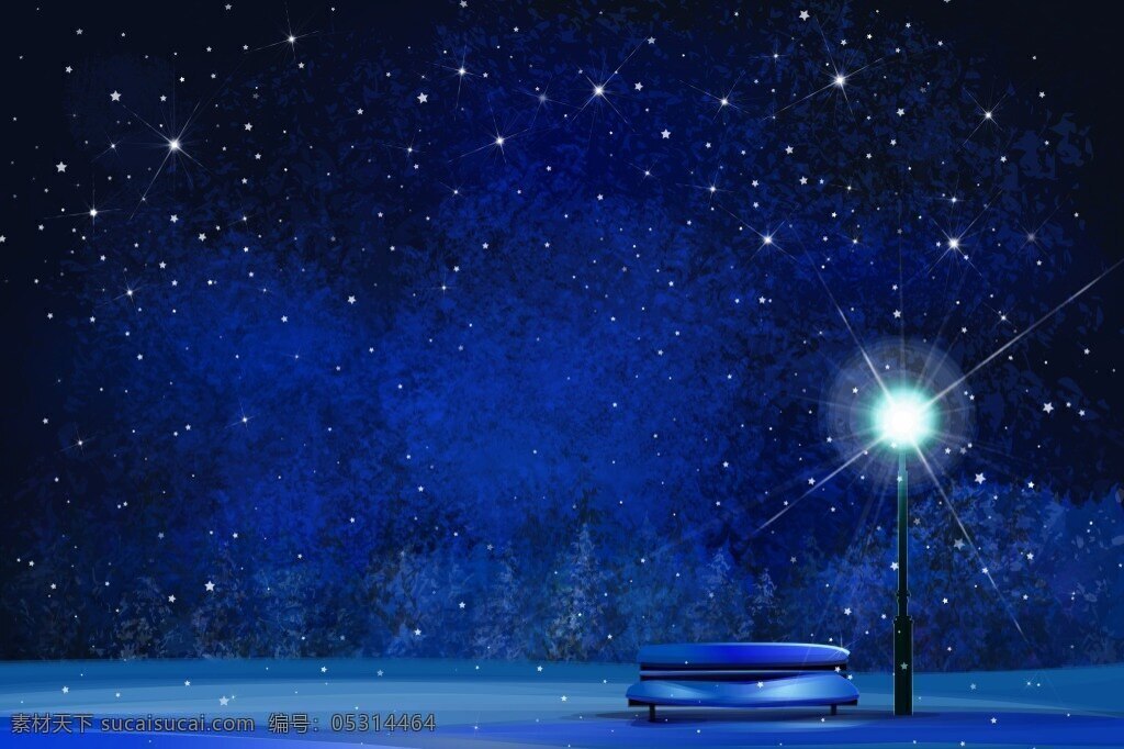 冬日 晚上 景色 矢量 背景 梦幻背景 美丽风景 冬天雪景 椅子 路灯 时尚 潮流时尚 海报