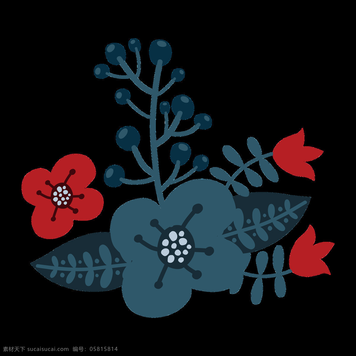 简约 手绘 红色 蓝色 花卉 透明 花朵 花枝 免扣素材 树叶 透明素材 鲜花 植物 装饰图片