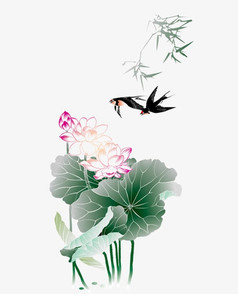 中国 风 荷花 燕子 装饰画 中国风 水墨画 矢量 植物 生物世界 花草