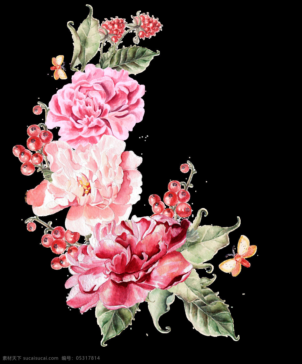 优雅 传统 花卉 卡通 透明 抠图专用 装饰 设计素材