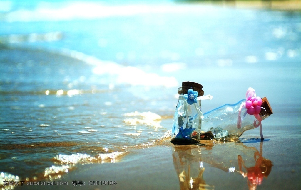 漂流瓶 玻璃瓶 大海 沙滩 海滩 自然风景 蝴蝶结 自然景观