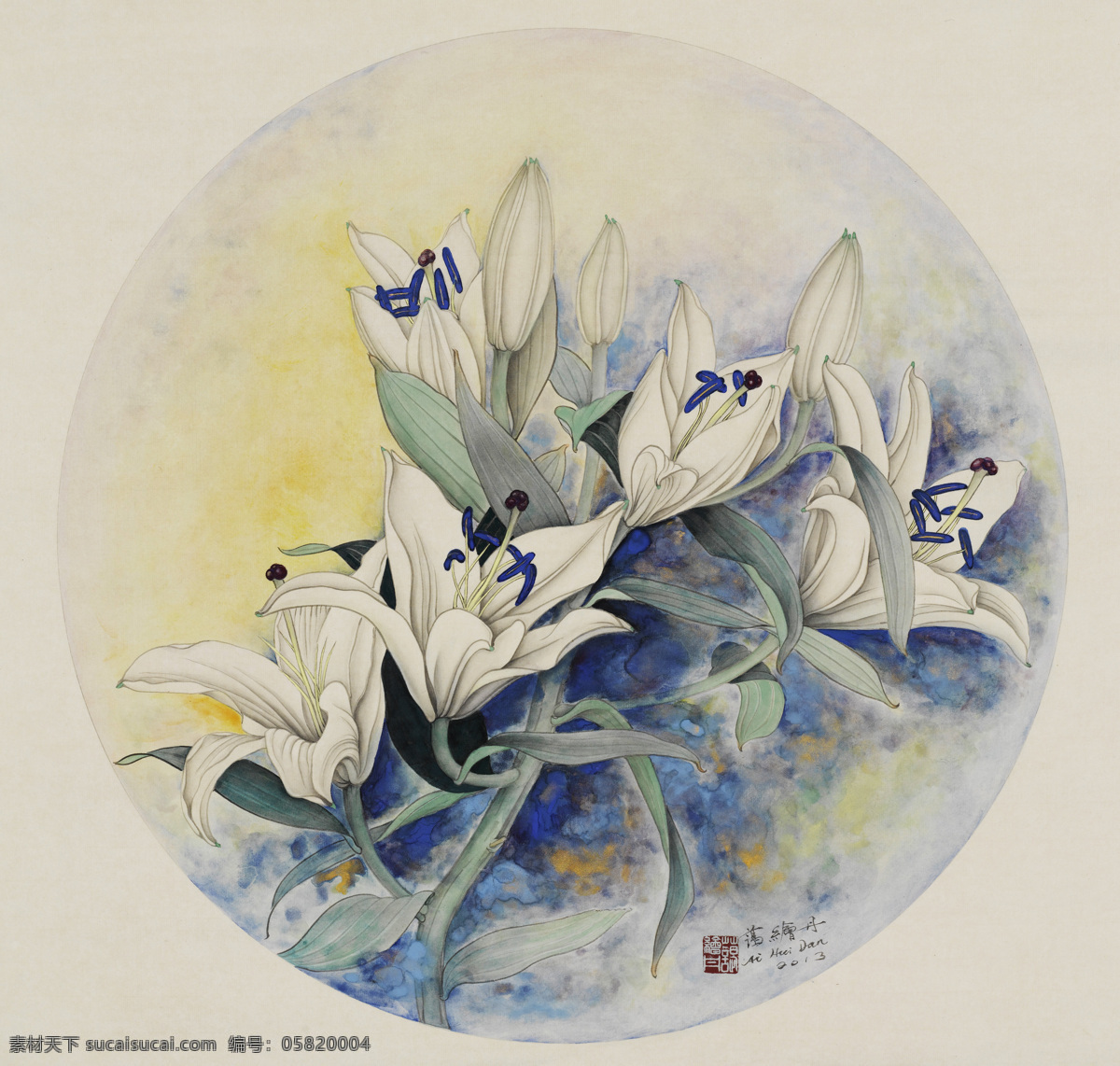 工笔百合 国画 水墨画 花鸟画 工笔画 中国画 百合 艺术绘画 文化艺术 绘画书法