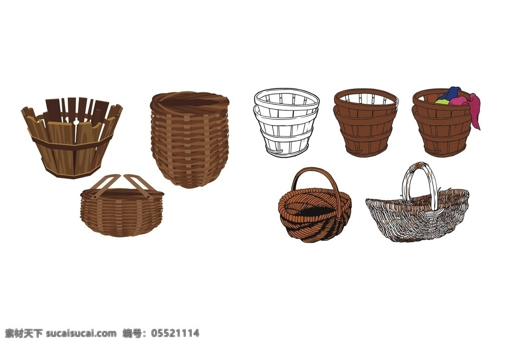 古式木桶竹篓 中国风 古典 木桶 竹子 篓子 古代 时代 怀旧 生活百科 生活用品