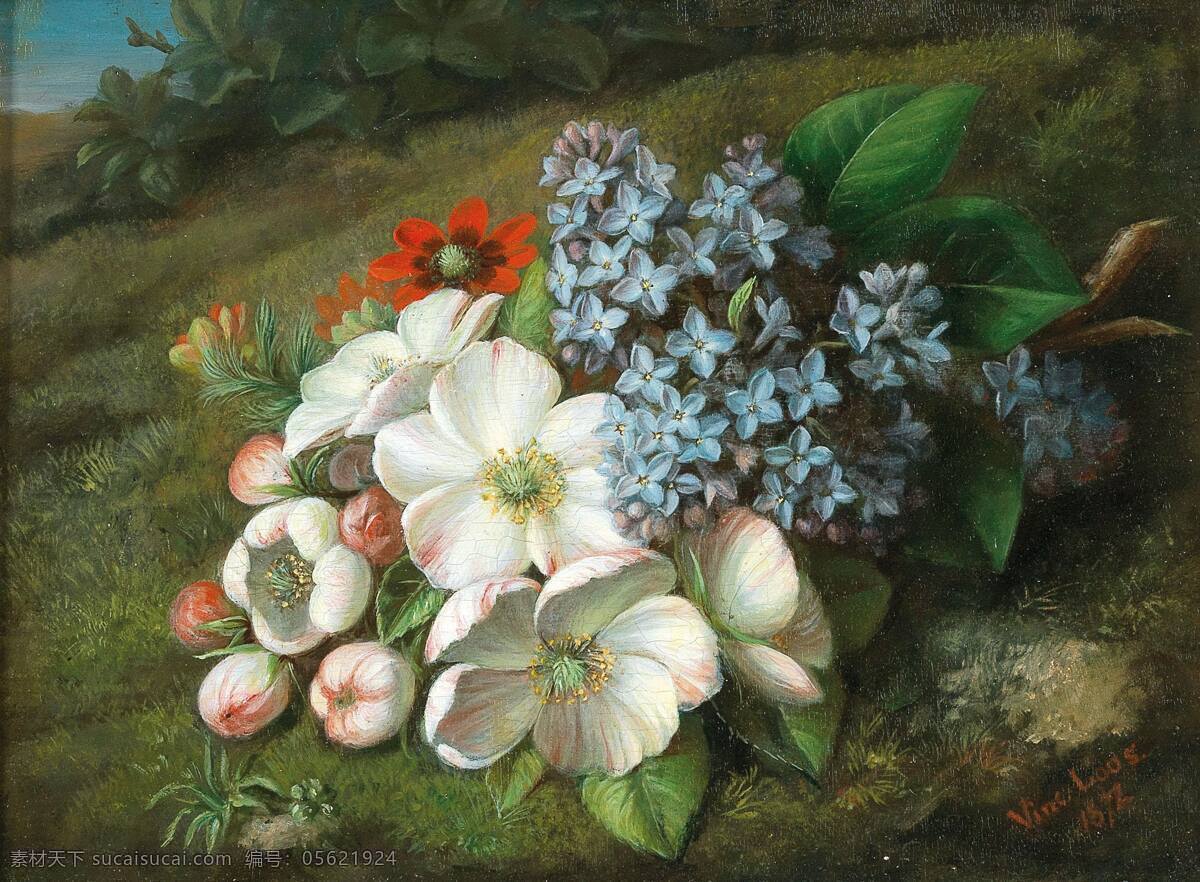 文森茨 卢斯作品 奥地利画家 静物花卉 苹果花 丁香花 19世纪油画 油画 文化艺术 绘画书法