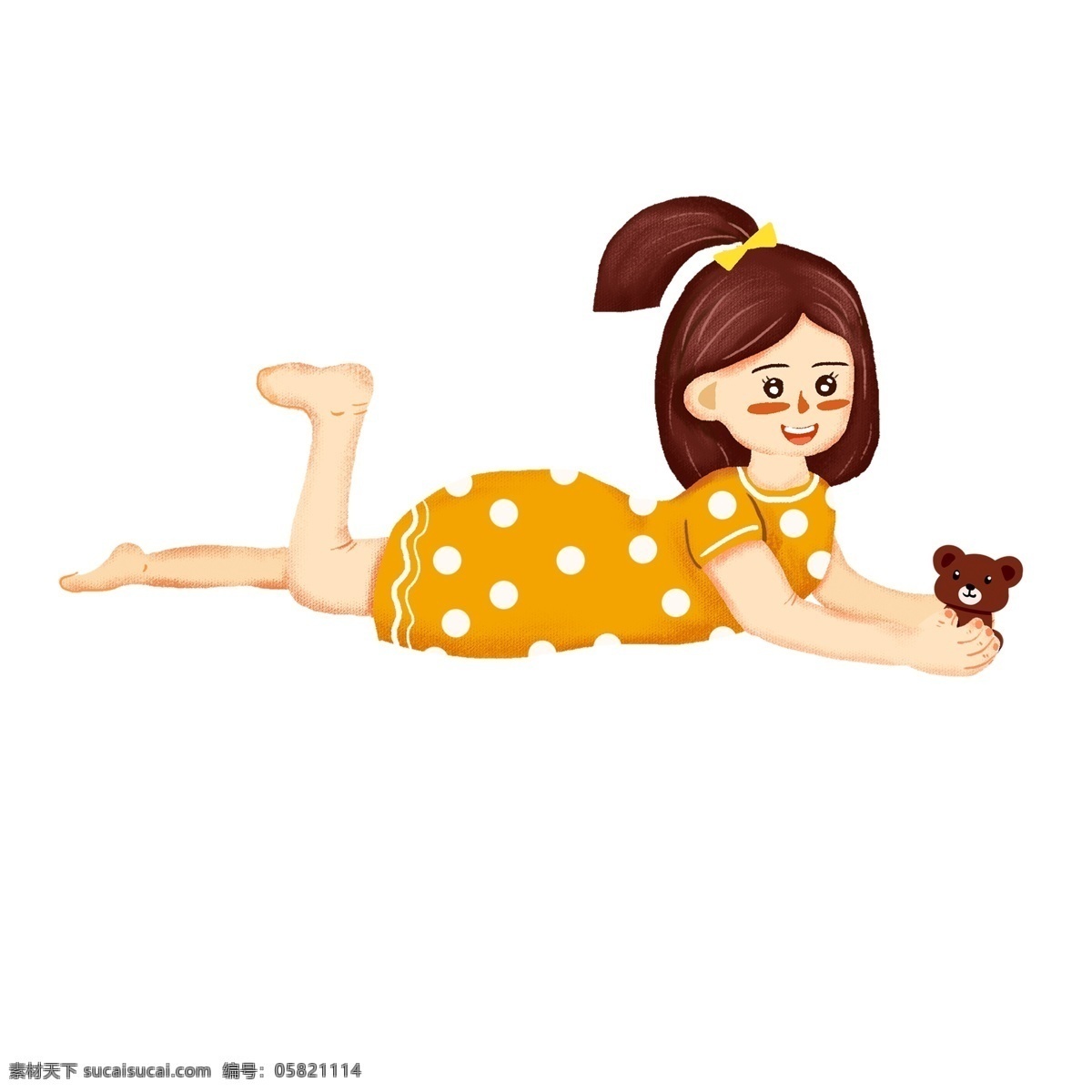 趴 的卡 通 女孩 图案 元素 人物 卡通人物 小熊 卡通女孩 手绘 元素设计 创意元素 免抠元素