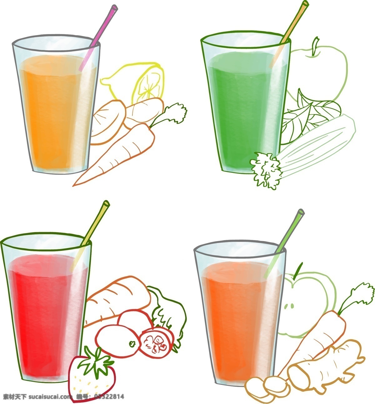 美味 水果 蔬菜汁 插画 健康 蔬菜 果汁 营养