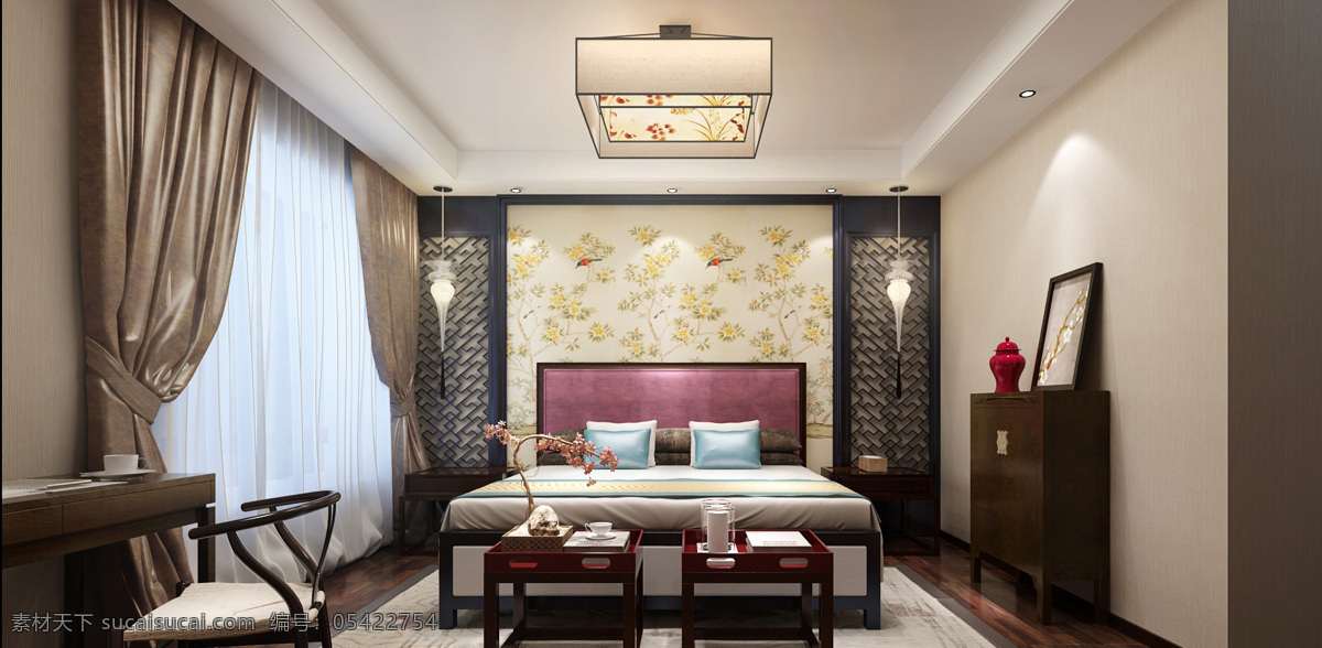 中国 背景 墙 室内 卧室 装修 装饰素材 室内设计