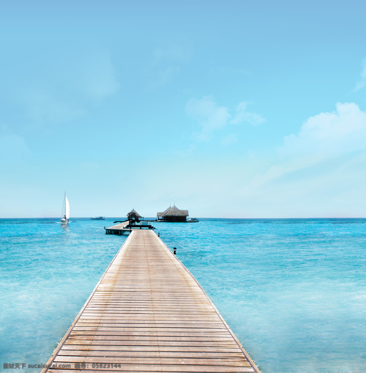 唯美海景 优美海边 蓝天 唯美 帆船 木桥 马尔代夫 国外旅游 旅游摄影